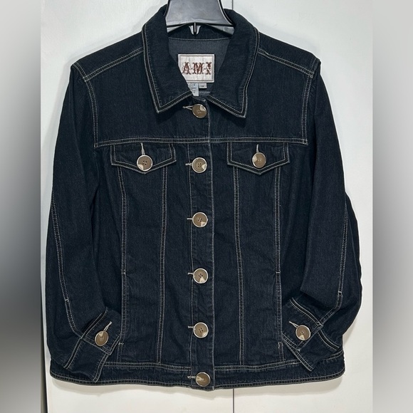 AMX Women Dark Blue Denim Button Up Long Sleeve Comfortable Jean Jacket Size 1X - Picture 1 of 10